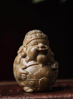 绿檀木雕赵公明财神爷文玩手把件家居装饰桌面摆件工艺品汽车挂件