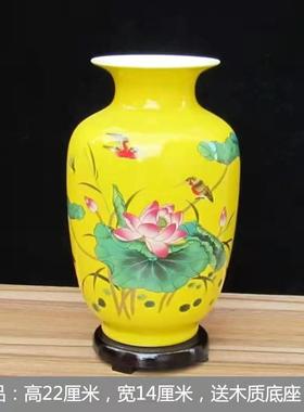 新中式景德镇陶瓷器黄色孔雀三件套家居客厅酒柜摆件装饰品工艺品