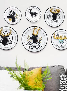 如果 欧式客厅墙壁树脂装饰品背景墙麋鹿创意圆盘工艺品壁挂