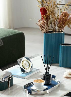 轻奢皮革668巾盒客套厅用茶几不锈钢高档家软装托盘装工艺纸品