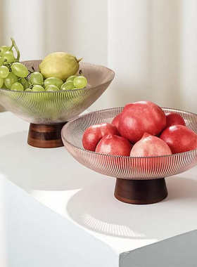 新中式现代高档简约高脚玻璃水果盘家用茶几样板间网红桌面摆件