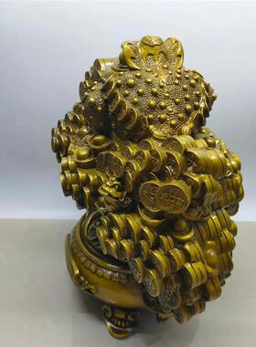 纯铜大号金蟾摇钱树貔貅发钱树客厅办公室装饰品摆件铜财神摇钱树
