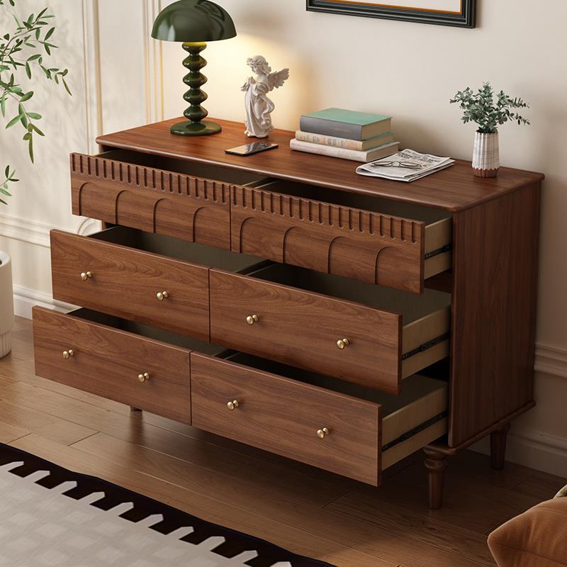 全实木斗柜收纳柜中古风靠墙置物五斗卧室床尾柜新款覆古储物六斗 - 图0