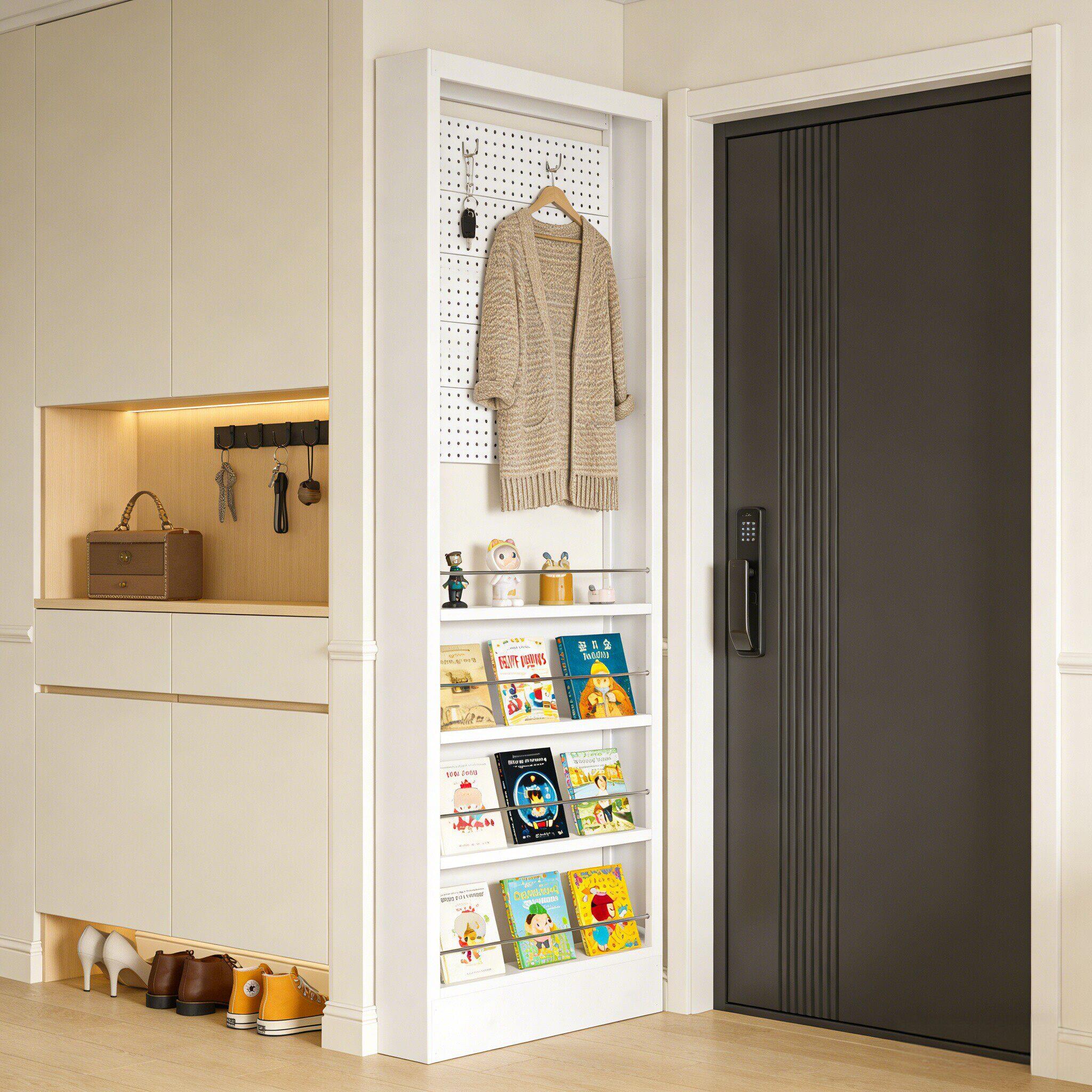 Steel door back hole plate storage rack floor-to-ceiling wall bookshelf door hanging clothes rack living room 8cm gap storage layer