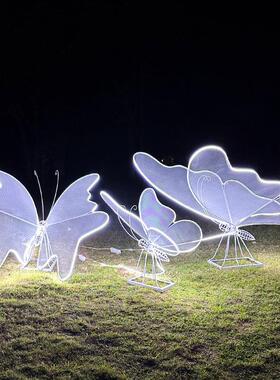 不锈钢蝴蝶摆件样品屋展示中心广场铁艺镂空大型发光雕塑户外园林