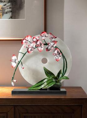 铜金岁月月润兰馨兰花玉石黄铜摆件客厅博古架角几仿真花草铜摆件