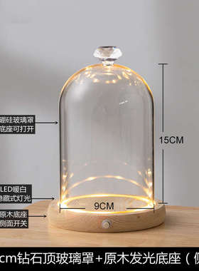 创意永生花顶饰玻璃罩人偶手办盲盒 火树银花小夜灯 侧开发光摆件