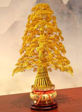 高端金黄色发财树手工编织 铜丝铝线 线摇钱树 招财树开 业乔迁礼