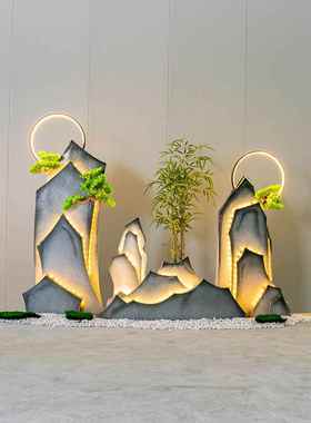 创意假山摆件室内景观枯山水造景楼梯底下面店铺橱窗装饰场景布置