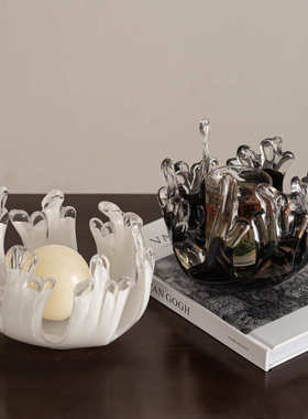 匠十三  玻璃浪花造型蜡烛容器氛围感中古小众黑白简约轻奢摆件