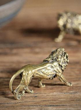 纯铜实心雄狮迷你茶宠小摆件仿古黄铜王者风范狮子汽车钥匙扣