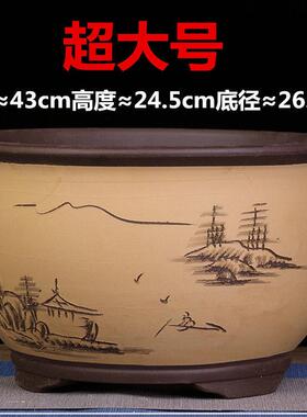 花盆大号特大号超大口径紫砂30cm以上的种树盆景陶瓷家用六角高筒