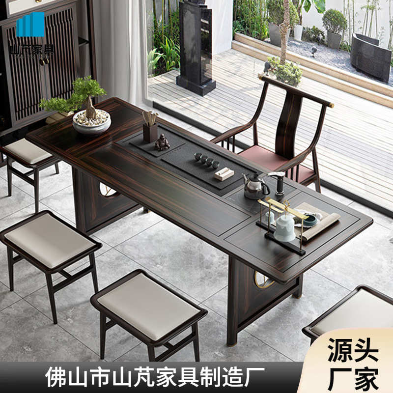 新中式实木茶台泡茶桌轻奢功夫茶茶几办公室茶椅黑檀乌金木 - 图2