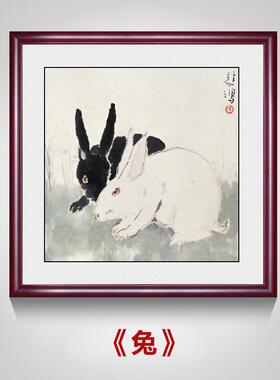 高档徐悲鸿十二生猪动物玄关挂画鼠龙肖牛虎兔蛇马羊猴鸡狗客厅装