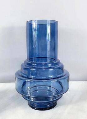 简约现代创意蓝色玻璃水培插花花器 样板间客厅室内装饰摆件