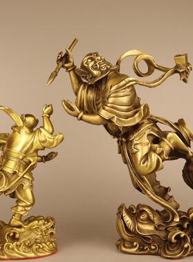 魁星点斗摆件纯铜魁星踢斗铜像家用办公室书房装饰品黄铜独占熬头