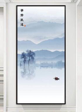 中式玄关贴画自粘入户走廊装饰山水画墙贴屏风过道贴纸客厅墙壁纸