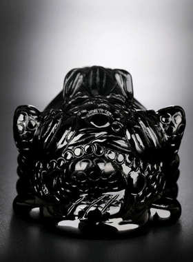 批发黑曜石三足玉石金蟾摆件玉雕蟾蜍摆设家居