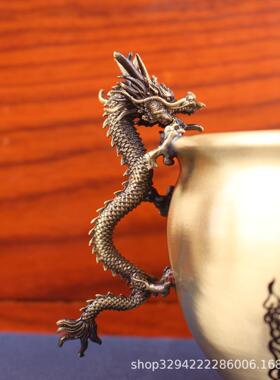 黄铜双龙聚件8699宝盆缸摆客厅玄办公室招关财进宝摆件黄铜摆件装