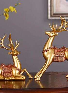 欧式酒柜电视柜客厅家居工艺装饰节日礼物树脂情侣鹿软装摆件手工
