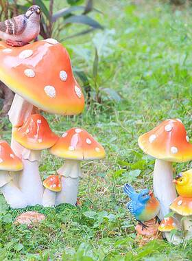 花园景装菇饰品小鸟蘑摆件草观地蘑菇模型景公园房地产雕塑PRK区