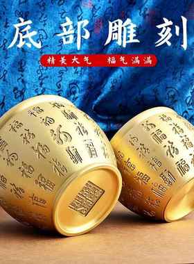 黄铜进宝百福缸大号茶缸浮雕烟灰缸聚宝盆办公室桌面创意摆件