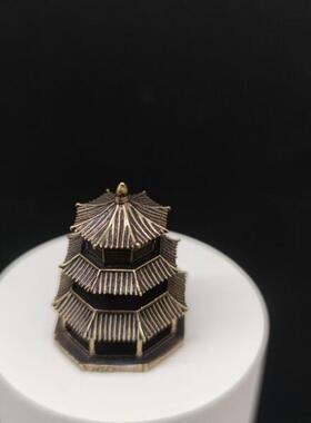 黄铜古风古代建筑八角楼塔楼宝塔楼木楼房盆景鱼缸微景观造景摆件