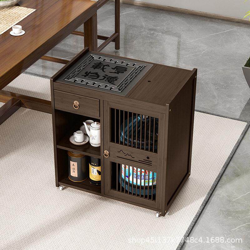 Mobile tea table household small tea table solid wood tea cart tea table tea set automatic kettle integrated tea cabinet