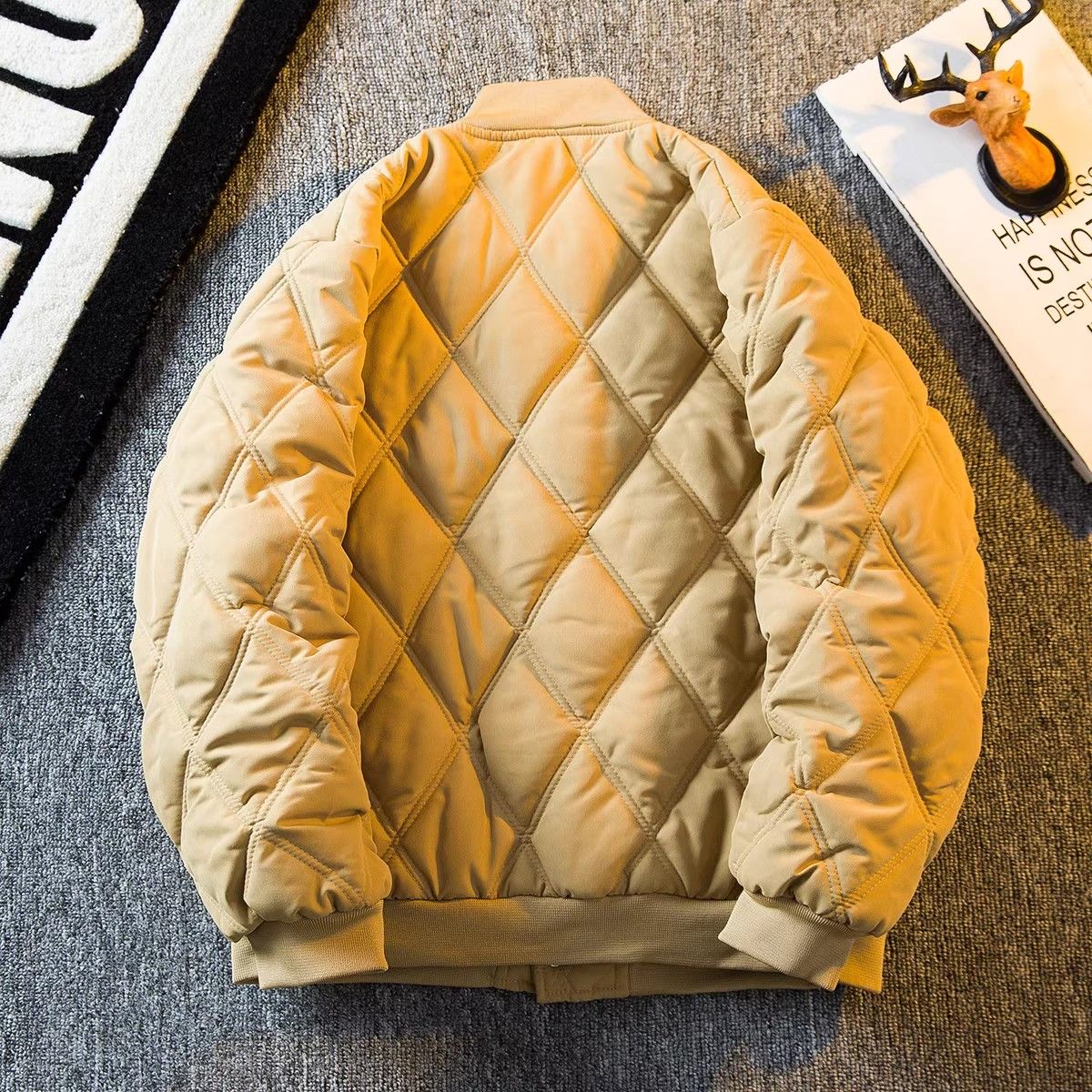 Kuraishi Kazuki trendy brand diamond-shaped cotton jacket for men in autumn and winter plus velvet retro Japanese style casual baseball collar warm jacket
