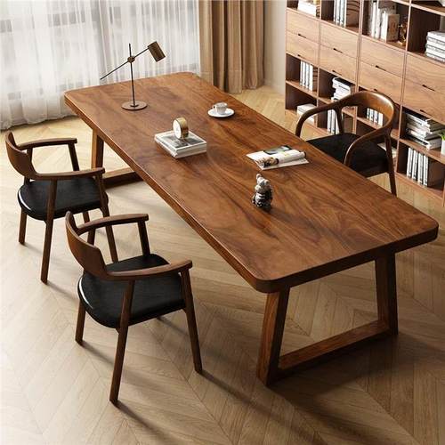 南美胡桃木高档实木大书桌椅家用书房学习桌工作台办公客厅长条桌 - 图0