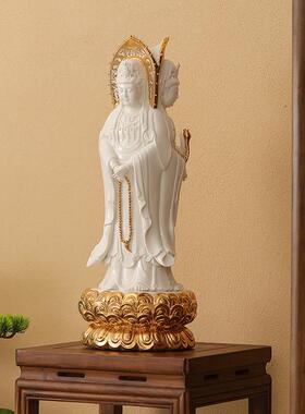 德化陶瓷南海三面观音佛像摆件家用供奉白瓷工艺品观世音菩萨站像