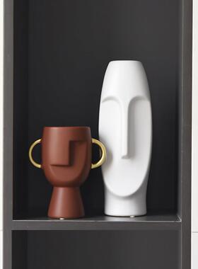 高级感现代样板间客厅陈列软装饰品个性艺术人脸花瓶插干花艺摆设