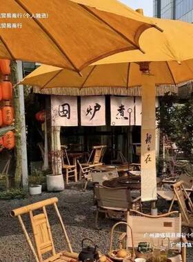 老式大油布伞户外油纸伞防雨桐油古风庭院大黄伞竹户外阳台油纸伞