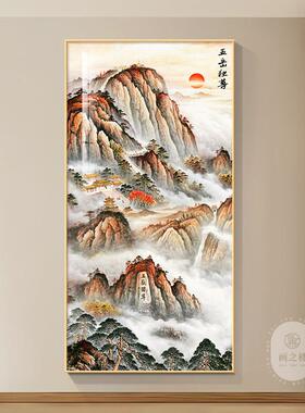 鸿运当头国画画新中式玄关装饰画画走廊过道尽头山水画画竖版挂画