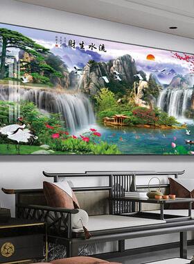 迎客松山水挂画农村中堂风景画中式客厅装饰字画沙发背景墙面壁画