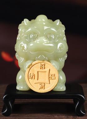 正品天然青玉石财貔貅摆件桌室面工艺品饰办公家居摆装饰品送男招