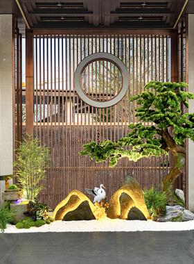 楼梯中式故事仿真水乡假山植室内小景竹子装饰造景转角园林景观绿
