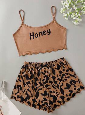 Women's Halloween Skeleton Print Vest Top & Shorts Pajama