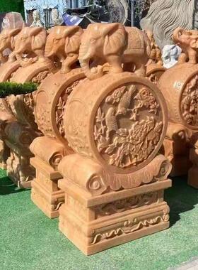 石雕门墩抱鼓石一对家用门口摆件石狮子大象麒麟彷古青石石鼓石墩
