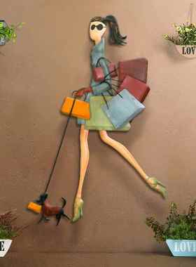 复古铁艺女郎饰墙壁JCE挂件意女孩人偶壁模型服装创店面装饰画工