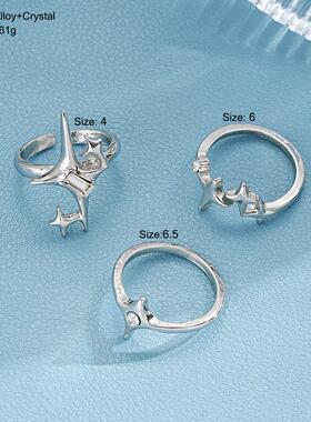 Star-studded couple rings芒星情侣关节戒锆石肌理戒指时尚戒指