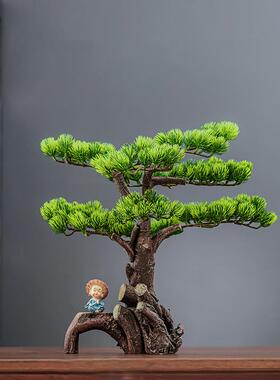 创意模拟绿植迎宾松木装饰鱼缸假山景观流水中国风入口禅宗摆件