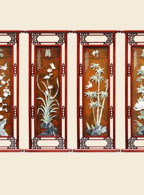 客厅玉雕装饰画 画梅兰竹菊四联 新中式玄关背景墙挂画 画立体玉