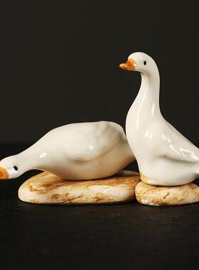 陶瓷仿真小鸭摆件 新中式风格庭院水景造景 玄关鱼缸创意动物造型