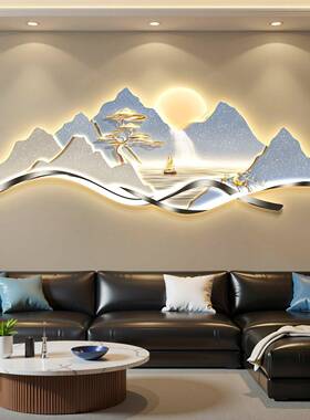 轻奢led带灯光客厅装饰画沙发背景墙挂画简约现代高级感山水壁画