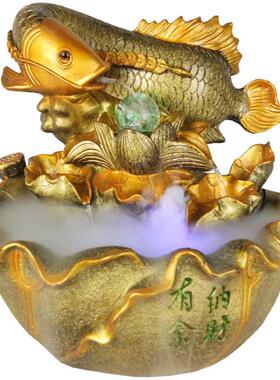 创意款树脂流水喷泉风水轮加湿器家居室内客厅装饰工艺品水景摆件