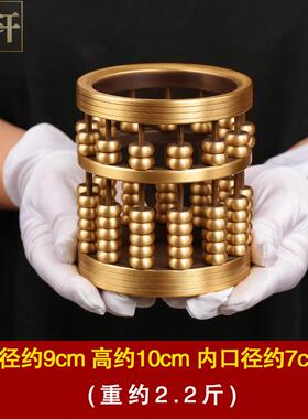 正品算盘礼笔筒摆件纯黄铜珠算笔文房四宝筒办用品年会品工公艺品