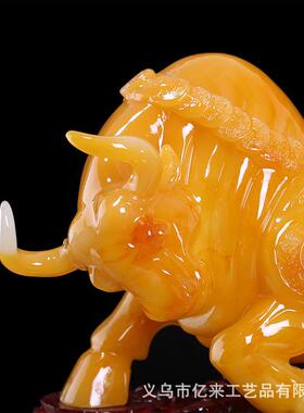 树脂仿玉财势如虹牛摆件 创意家居办公室摆设 开业礼品工艺品