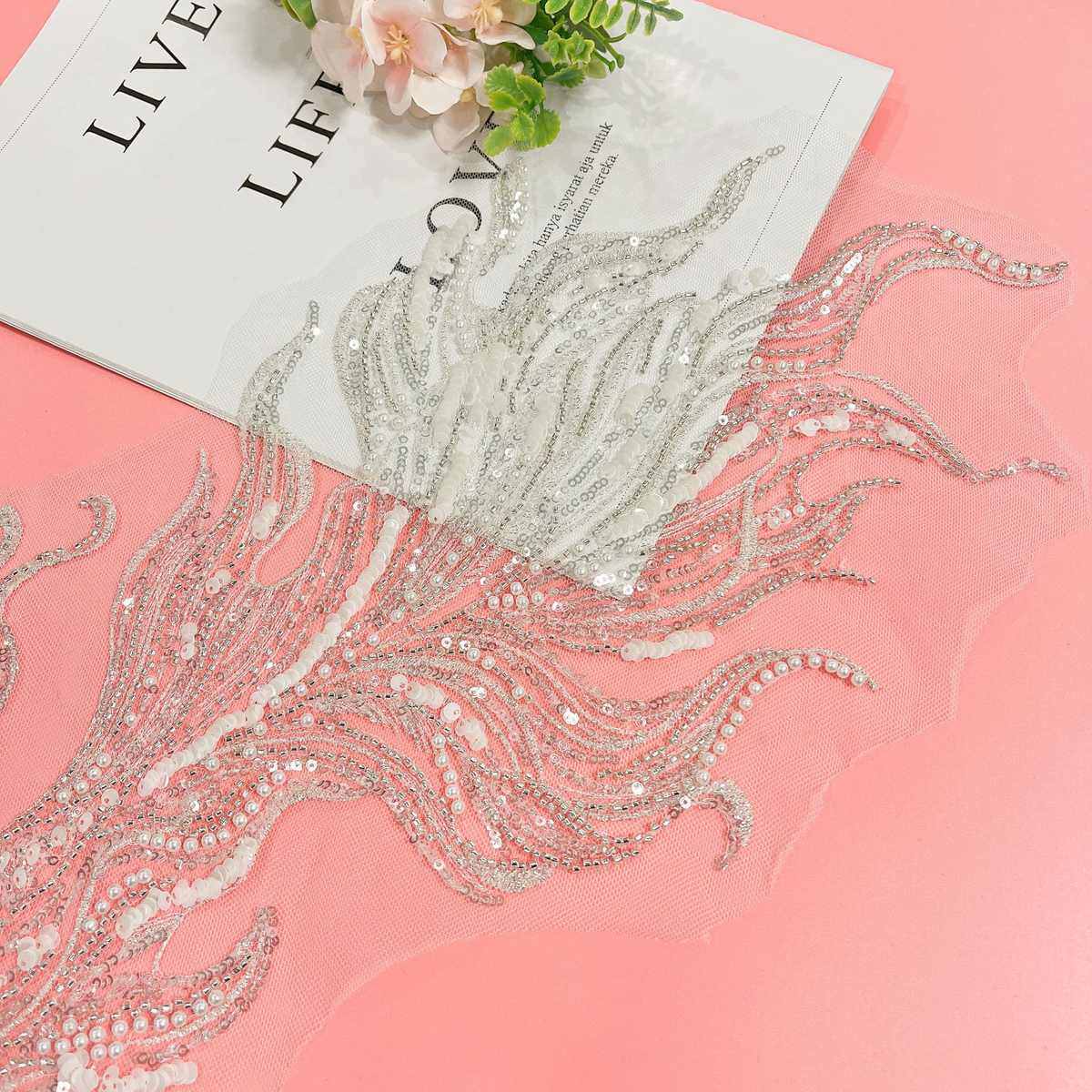 金鱼花朵刺绣亮片立体钉珠本白银色布贴婚纱礼服网纱舞台服装,淘宝优惠券,粉丝福利购,淘宝优惠卷