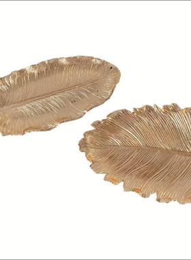 北欧桌面摆盘轻奢金色戒指托盘叶子首饰盘金属摆件果盘装饰品